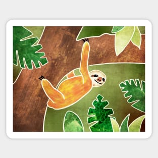 Three-toed Sloth Hanging around in the Jungle. Batik silk painting style. Sticker